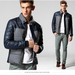 納川男裝秋冬新款保暖撞色棉服 韓版修身拉鏈時(shí)尚格子棉衣外套，重塑男士秋冬風(fēng)尚